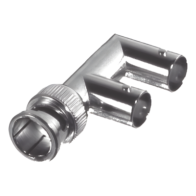 RFB-1730-3 - Adaptador RF / BNC Macho a Doble BNC Hembra / 75 Ohm / Splitter en F / Contacto Oro 24k / Aislante Delrin