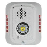 P2WLEDSP - Sirena con Estrobo LED / 2 Hilos / Montaje en Pared / 24 Vcd / Candela Seleccionable / Texto en Español