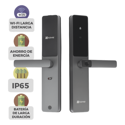 CS-DL05-R100 - Cerradura Inteligente / Cerrojo Tipo Americano / Wi-Fi y Bluetooth / 50 Huellas / IP65 / -25°C a 70°C / Botón de Timbre