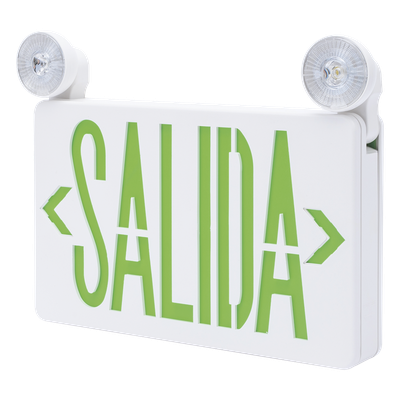 SFKDC860 - Letrero de Emergencia LED / Dual Salida y Luz de Emergencia / Montaje Universal Pared-Lateral-Techo / Doble Voltaje 120-277 VAC / Batería 6V 4.5Ah / Consumo 3W
