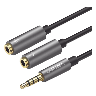 30619 - Ugreen 30619 cable de audio 0,2 m 3,5mm 2 x 3.5mm Negro, Gris