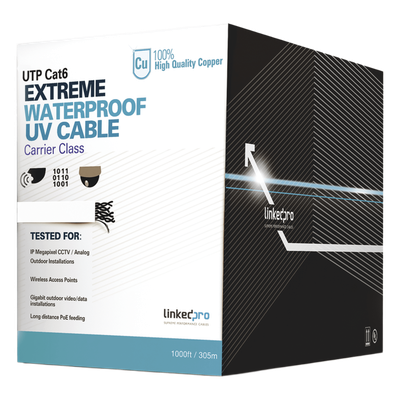 PRO-CAT-6-EXT-LITEW - Bobina de Cable UTP Cat6 para Exterior / 305 Metros (1000 Pies) / 23 AWG Cobre Sólido / Certificado UL / Sin Blindaje / 1 Gbps / PoE Extendido