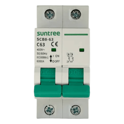 SCB8-63C32/2P - Interruptor Termomagnético / 2 Polos / 32 A / 400 Vca / Curva C / 6 kA / Riel DIN 35 mm