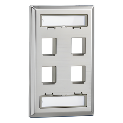NKF4S - Placa de Pared Vertical / 4 Puertos Keystone / Acero Inoxidable / Etiquetas Integradas / Montaje Vertical / 0.33 ft x 0.33 ft