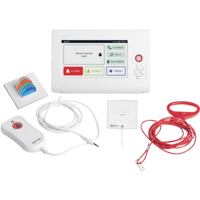 KIT-NX1021-ROOM - Kit de Habitación Hospitalaria PRO / Terminal IP 7" Táctil + Pulsador Cama IP67 + Luz Cuatricolor + Tirador Baño / Comunicación Paciente-Enfermero VoIP SIP / PoE / Antibacteriano