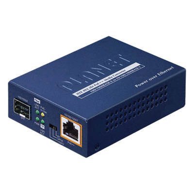GUP-805A-95W - Convertidor de medios PoE++ / 10/100/1000BASE-T / 100/1000BASE-X SFP / 95W 802.3bt / Carcasa metálica / 3.7 x 2.8 x 1.0 pulgadas