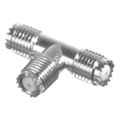 RFU-632 - Adaptador RF en T / Triple Mini-UHF Hembra / Cuerpo Níquel / Contactos Plata / Dieléctrico Teflón