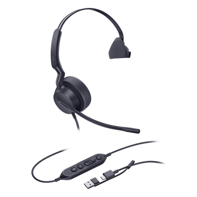 UH44-MONO-USB-C/A - Headset USB Mono / Cancelación de Ruido AI / Altavoz 35 mm / USB-C/A / Indicador de Ocupado / 20 Hz - 20 kHz