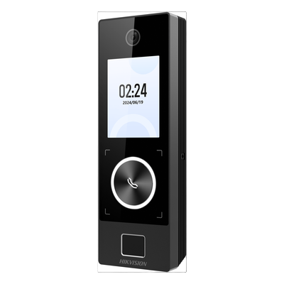 DS-K1T323MBFWX-E1 - Terminal de Control de Acceso / Triple Autenticación Facial + Huella + MIFARE / Wi-Fi y PoE / IP65 Exterior / 1,000 Rostros / 3,000 Huellas / Botón de Llamada
