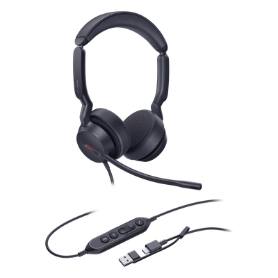 UH44-DUAL-UC-USB-C/A - Auriculares USB Profesionales / Cancelación de Ruido con IA / Altavoz 35 mm / USB-C/A Plug-and-Play / 20 Hz - 20 kHz
