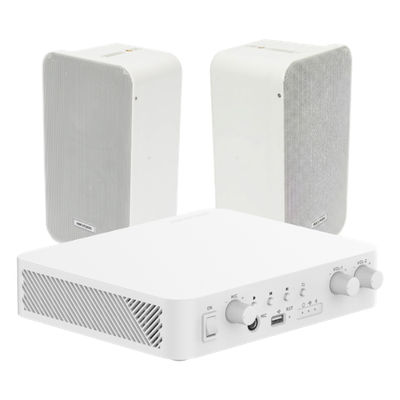 DS-QAE-KIT-0420G - Kit Amplificador 100V / 2 Canales 30W / Bluetooth / USB / RCA / 2 Altavoces Pared 20W / IP66