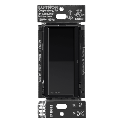DVRF5NSBL - Interruptor Inteligente de Pared / On/Off No Regulable / 120 V / 5 A LED / 600 W Incandescente / 3 A Ventiladores / Control Pico y Smart Hub / Negro