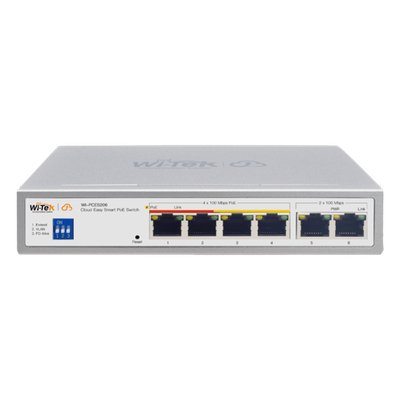 WI-PCES206 - Switch PoE / 4 Puertos 10/100 Mbps PoE af/at / 2 Puertos Uplink 10/100 Mbps / Presupuesto 60 W / Alcance PoE 250 m (820.2 ft) / ONVIF