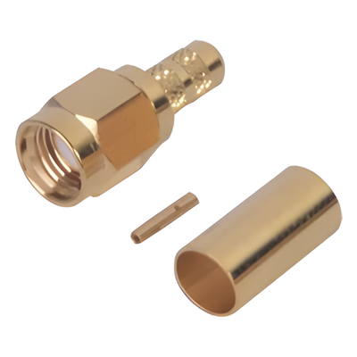 RP-3000-1C1 - Conector SMA Macho Inverso / Anillo Plegable / Bronce-Oro / Teflón / RG-142/U