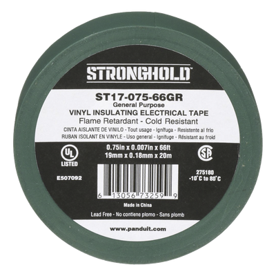 ST17-075-66GR - Cinta Aislante Eléctrica / PVC 0.18 mm / 19 mm x 20.12 m (66 ft) / 600V / -10°C a 80°C / Verde