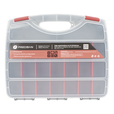PST-H07-002 - Caja Organizadora / 21 Divisiones Configurables / 38 x 31 x 7 cm (14.96 x 12.2 x 2.76 in) / Plástico de Alta Resistencia