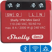 SHELLY1PMMINIGEN3 - Interruptor Inteligente Wi-Fi / Medición de Consumo / 1 Canal 8A / Alcance 10 m a 30 m (32.8 ft a 98.4 ft) / Ultra Compacto