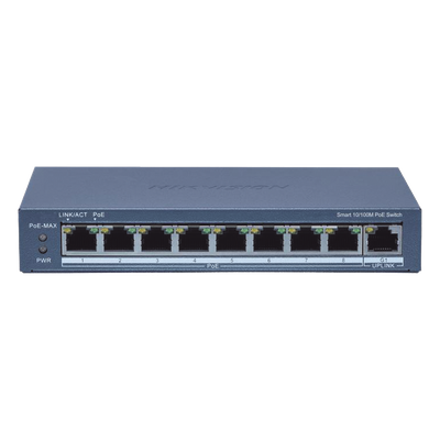 DS-3E1309P-EI(B) - Switch Administrable PoE+ / 8 Puertos 10/100 Mbps / Uplink Gigabit / PoE Extendido 300 m (984.3 ft) / 110 W / Gestión Remota