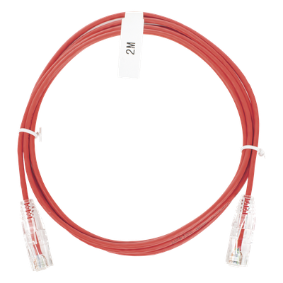 LP-UT6-200-RD-28 - Cable de Parcheo Slim UTP Cat6 / 2 m (6.56 ft) / 28 AWG / RJ45 Chapado en Oro / Rojo