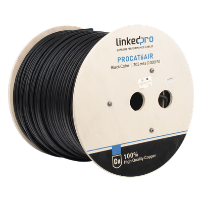 PRO-CAT-6-AIR - Cable FTP Cat6+ / 23 AWG / 305 m (1000 pies) / Con mensajero de acero / Exterior UV / PoE