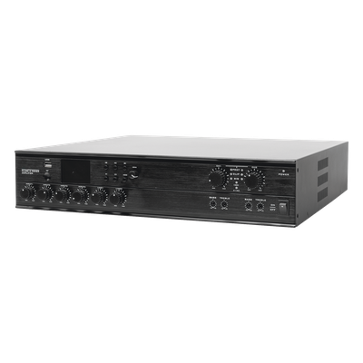 SF-2240UC - Amplificador Mezclador Matricial / 2 zonas / 240W por canal / 6 entradas / Bluetooth USB SD FM / 4 entradas mic con phantom / 100V y 4-16Ω / 787 pies de cobertura