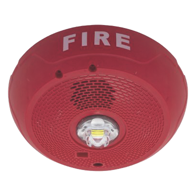 PC2RLED - Sirena con Estrobo LED / 2 Hilos / Techo / 24 Vcd / Candela Seleccionable hasta 177 cd / Puntos de Prueba DVM / Color Rojo