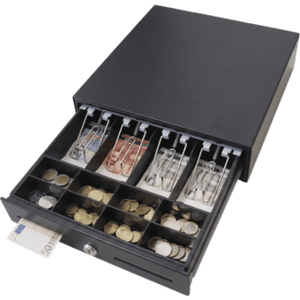 MK330 - Cajón para Efectivo / 4 Compartimentos Billetes / 5-8 Compartimentos Monedas / Ranura de Inserción / Cerradura con Llave / Diseño Extraíble