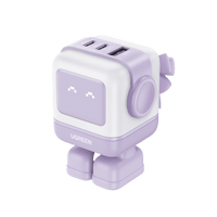 Cargador RobotGaN de 65W Serie UNO | 3 Puertos de Carga Rápida | 2 USB-C | 1 USB-A | PD 3.0 | QC 4.0 | Carga Inteligente | Tecnología GaN II | Zapato