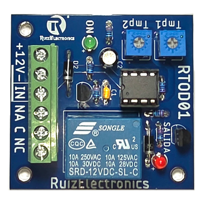 RTOD01 - Tarjeta Temporizadora / Retardo 0-60 s / Duración 0-60 s / Alimentación 12VDC / Salida Relevador NA-NC-C / Indicadores LED