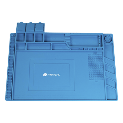 PST-S03-001 - Tapete de Silicona para Reparación Electrónica / 45 x 30 cm (17.7 x 11.8 in) / Resistente al Calor 200°C / Áreas Magnéticas / Compartimentos Numerados