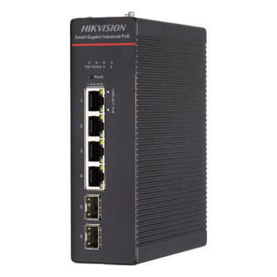 DS-3T1506HP-SI-4P2F - Switch Industrial Administrable / 4 Puertos Gigabit HiPoE 90 W / 2 Puertos SFP / Presupuesto PoE 300 W / Alcance Extendido 300 m (984.3 ft)