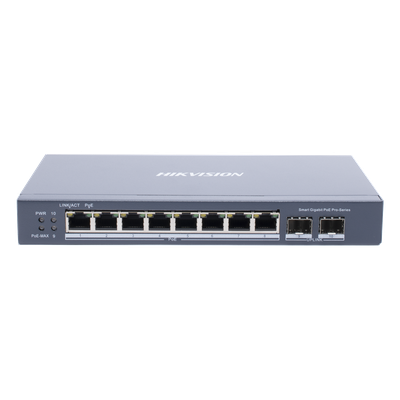 DS-3E1510P-SI - Switch Administrable PoE+ / 8 Puertos Gigabit / 2 SFP / Extensión 300 m (984.3 ft) / 110 W / Gestión en la Nube