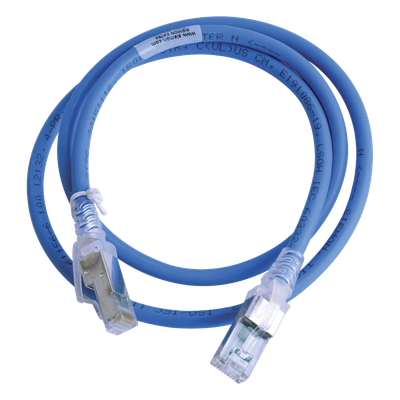 ZM6A-S03-06B - Patch Cord Cat6A S/FTP / CM/LS0H / 0.91 m (3 Pies) / Blindaje S/FTP / Botas Ultra Delgadas / UL2043 / PoE+ / Azul