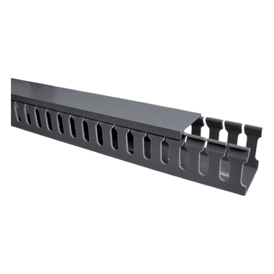 TMR-45G - Canaleta ranurada con tapa / PVC rígido autoextinguible V-0 / 2 m (6.56 ft) / Gris / Temperatura máxima 85°C / Capacidad 40% EIA/TIA-569-A