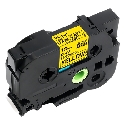 LPLAE631 - Cartucho de Etiquetas Laminadas / 12 mm (1/2") / Negro sobre Amarillo / 8 m (26.2 ft) / Alta Visibilidad para Cables / Compatible Brother 12 mm