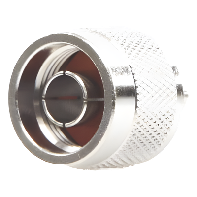 RFN-1005-2N - Conector RF N Macho / Anillo Plegable / Cuerpo Bronce Niquelado / Contacto Oro / Aislante Teflón / Cables RG-58/U, RG-142/U, LMR-195