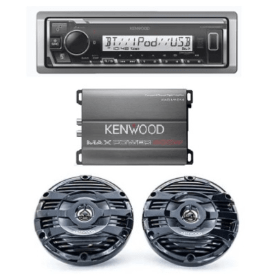 Jvc Kenwood Kit de estéreo marino con Bluetooth / Amplificador Clase D 400W / Bocinas