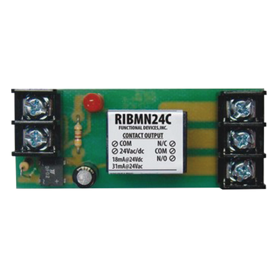 RIBMN24C - Relevador de control piloto / SPDT / Bobina 24 VAC-CD / Contactos 15 A @125 VAC / Montaje en riel 2.75 in / Serie RIB