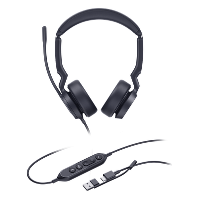 UH44-DUAL-TEAMS-USB-C/A - Auriculares USB con Cable / Cancelación de Ruido IA / Altavoz 35 mm / USB-C con Adaptador USB-A / Compatible Microsoft Teams