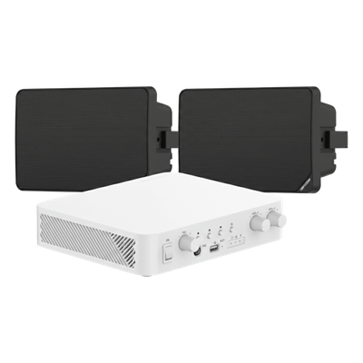 DS-QAE-KIT-0120BG - Kit de Audio IP / Amplificador 80W / 2 Altavoces de Pared / 2 Zonas 40W / Bluetooth / 70V/100V