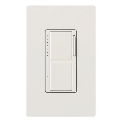 MAL3S25SW - Atenuador e interruptor doble / 300 W incandescente-halógeno / interruptor 2.5 A / 120 V~ 60 Hz / unipolar / línea Maestro acabado Snow