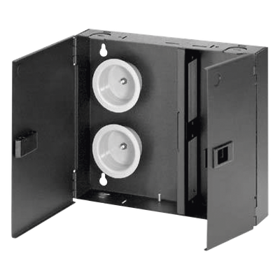 FWME2 - Caja de Conexión de Fibra Óptica / Montaje en Pared / 2 Placas FAP o FMP / Hasta 48 Fibras / Área de Bobinado Integrada / Cierre con Opción de Cerradura