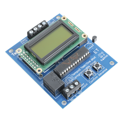 TEMPO-2 - Temporizador de dos etapas / 12-24 VCA/VCC / Salida contacto seco 120 VCA/28 VCC / Retardo hasta 24 horas / LCD programable