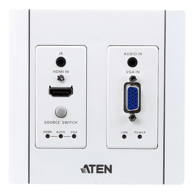 VE2812AUST - Transmisor HDBaseT de Pared / HDMI y VGA / 4K a 100 m (328 pies) / PoH PD / Conmutación Automática / IR y RS-232