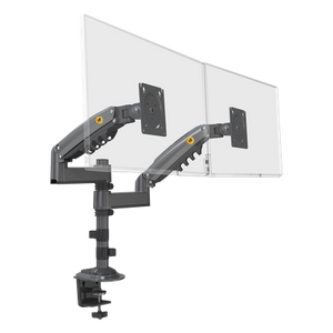 H180GNB - Brazo de Escritorio para 2 Monitores / 17 a 27 Pulgadas / Carga 9 kg por Monitor / VESA 75x75 y 100x100 / Rotación 360° / Amortiguador de Gas / Acero