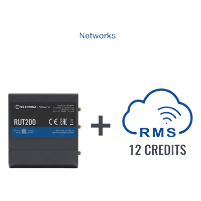 RUT200+1YRMS - Router Celular Industrial / 4G LTE Cat 4 / 150 Mbps / Wi-Fi 2.4 GHz / -40°C a 75°C / Gestión RMS 1 Año