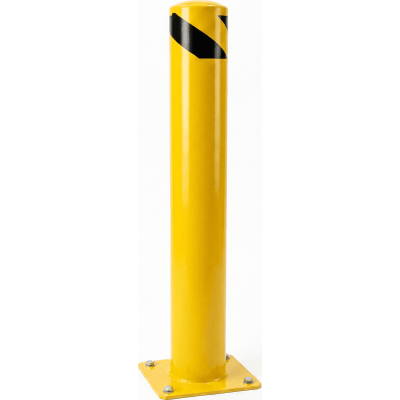 XB-114-1250 - Bolardo Fijo de Acero / Diámetro 114 mm / Altura 1250 mm / Pared 2 mm / Base Soldada 150 x 150 mm / Pintura en Polvo