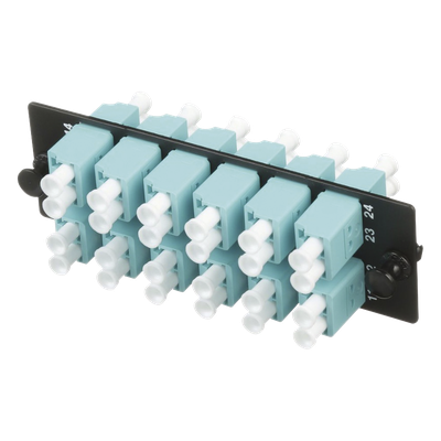 FAP12WAQDLCZ - Placa Acopladora de Fibra Óptica / 12 LC Duplex / 24 Fibras OM3/OM4 / Color Aqua / Montaje 1RU/2RU/4RU/Zero RU