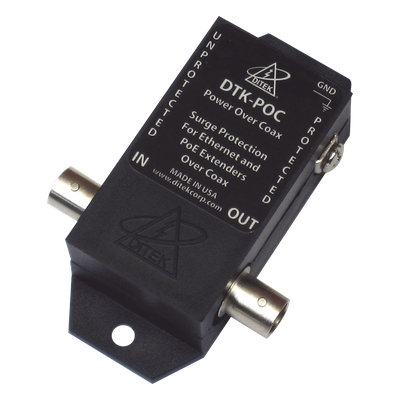 DTKPOC - Protector Coaxial PoE / BNC Hembra / 75 Ohms / Ethernet 10/100 / 2.2 x 3.2 x 1.0 pulgadas / Contactos Secos
