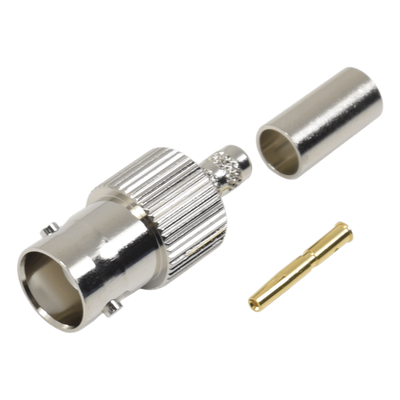 RFB-1123-1 - Conector BNC Hembra / Anillo Plegable / Bronce Niquelado / Contacto Oro / Teflón / LP-195, LP-142, RG-58/U, RG-142/U